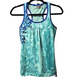 Athleta Teal Blue Animal Print Racerback Tank Top Athletic Workout Women XS